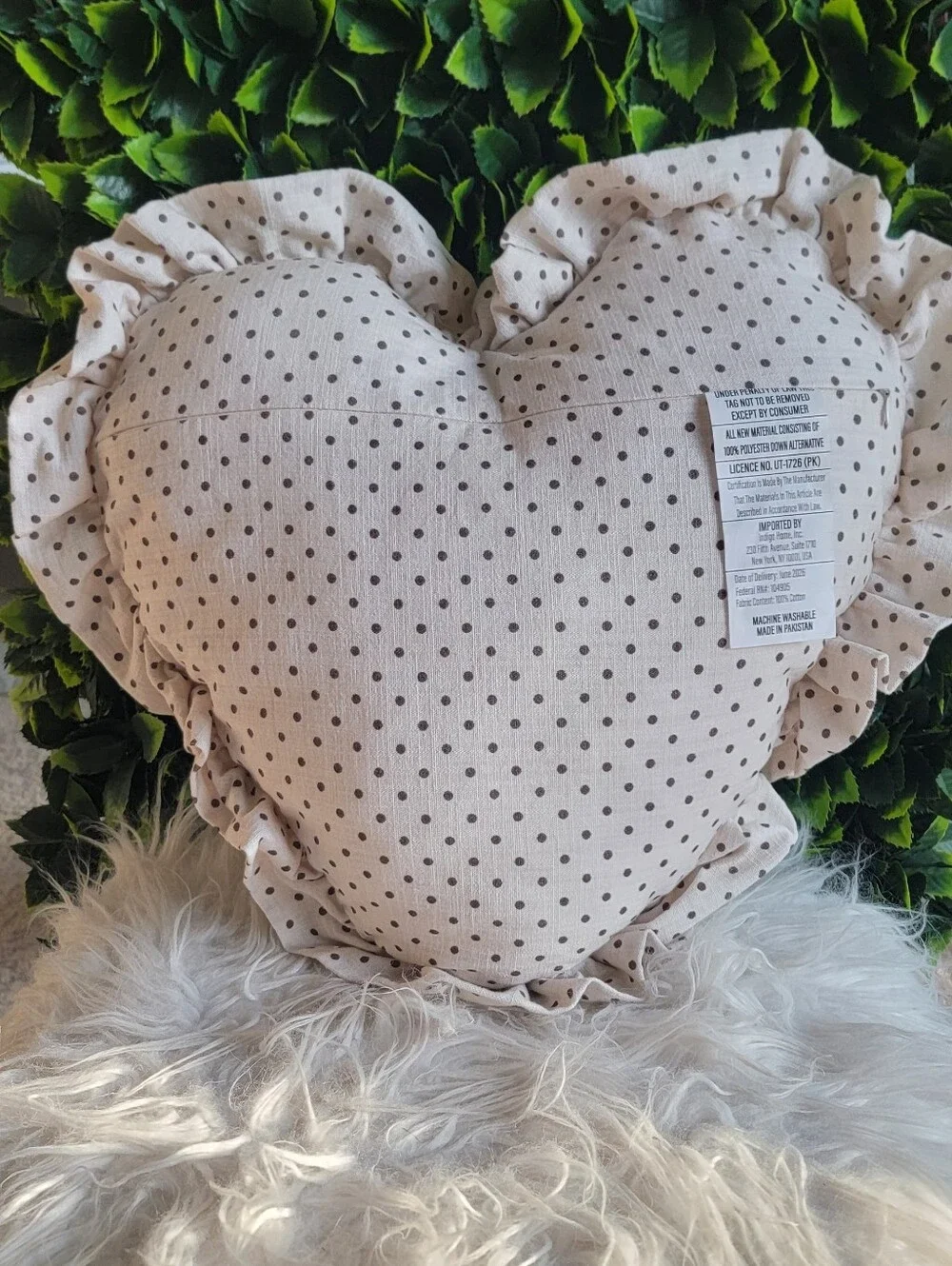 NWT - Indigo Fables Polka Dot Heart Decorative Pillow